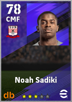 Noah Sadiki — CMF, OVR 78, MAX 78