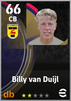 Billy van Duijl — CB, OVR 66, MAX 66