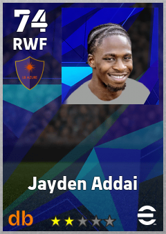 Jayden Addai — RWF, OVR 74, MAX 74