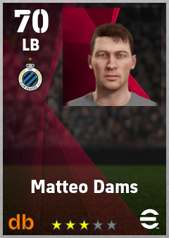 Matteo Dams — LB, OVR 70, MAX 70