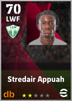 Stredair Appuah — LWF, OVR 70, MAX 70
