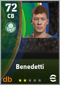 Benedetti — CB, OVR 72, MAX 72