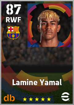Lamine Yamal — RWF, OVR 87, MAX 95