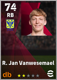 R. Jan Vanwesemael — RB, OVR 74, MAX 74