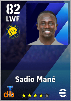 Sadio Mané — LWF, OVR 82, MAX 89
