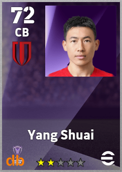 Yang Shuai — CB, OVR 72, MAX 72