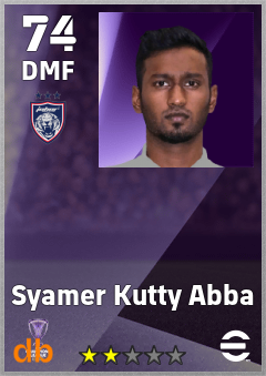 Syamer Kutty Abba — DMF, OVR 74, MAX 74
