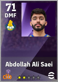 Abdollah Ali Saei — DMF, OVR 71, MAX 71