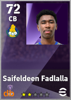 Saifeldeen Fadlalla — CB, OVR 72, MAX 72