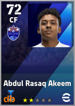 Abdul Rasaq Akeem — CF, OVR 72, MAX 72