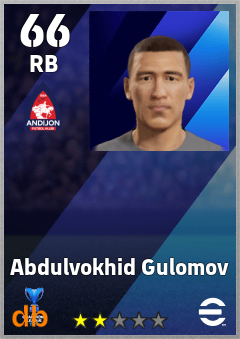 Abdulvokhid Gulomov — RB, OVR 66, MAX 66