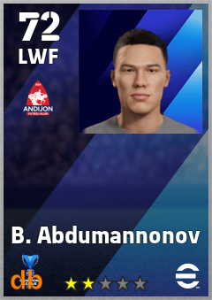 B. Abdumannonov — LWF, OVR 72, MAX 72