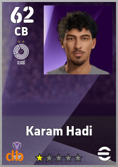 Karam Hadi — CB, OVR 62, MAX 62