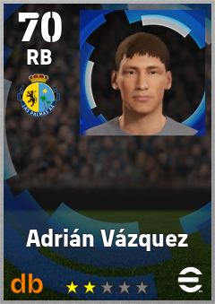 Adrián Vázquez — RB, OVR 70, MAX 70