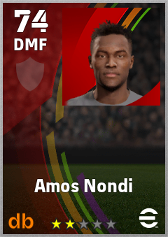 Amos Nondi — DMF, OVR 74, MAX 74