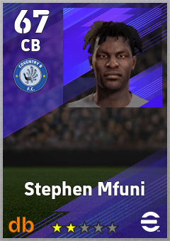 Stephen Mfuni — CB, OVR 67, MAX 67