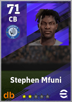 Stephen Mfuni — CB, OVR 71, MAX 71