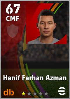 Hanif Farhan Azman — CMF, OVR 67, MAX 67