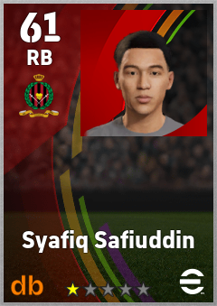 Syafiq Safiuddin — RB, OVR 61, MAX 61
