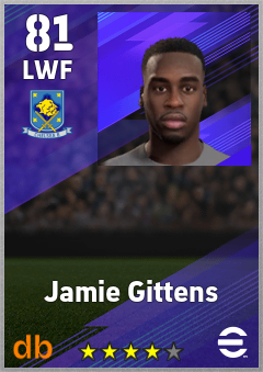 Jamie Gittens — LWF, OVR 81, MAX 81