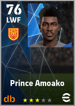 Prince Amoako — LWF, OVR 76, MAX 76