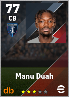 Manu Duah — CB, OVR 77, MAX 77