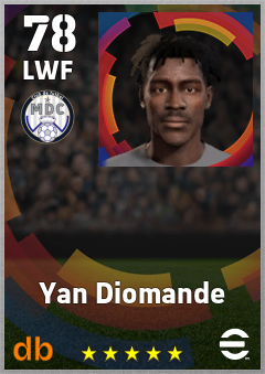 Yan Diomande — LWF, OVR 78, MAX 78