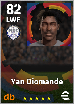 Yan Diomande — LWF, OVR 82, MAX 82