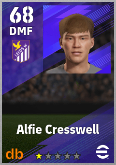 Alfie Cresswell — DMF, OVR 68, MAX 68