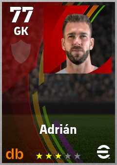 Adrián — GK, OVR 77, MAX 77