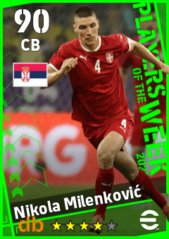 Nikola Milenković — CB, OVR 90, MAX 90