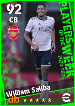 William Saliba — CB, OVR 92, MAX 92