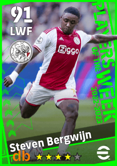 Steven Bergwijn — LWF, OVR 91, MAX 91