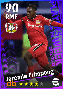 Jeremie Frimpong — RMF, OVR 90, MAX 90