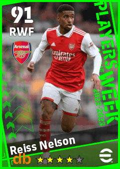 Reiss Nelson — RWF, OVR 91, MAX 91