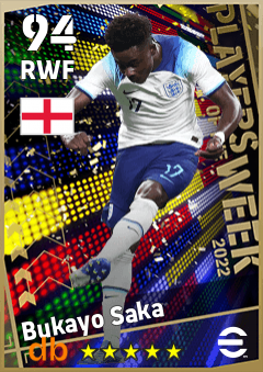 Bukayo Saka — RWF, OVR 94, MAX 94