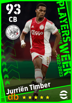 Jurriën Timber — CB, OVR 93, MAX 93