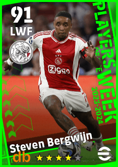 Steven Bergwijn — LWF, OVR 91, MAX 91