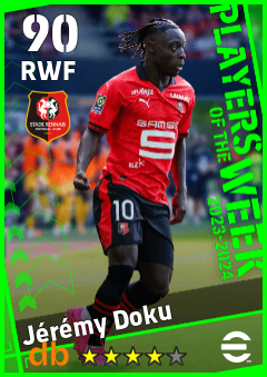 Jérémy Doku — RWF, OVR 90, MAX 90