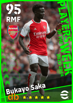 Bukayo Saka — RMF, OVR 95, MAX 95