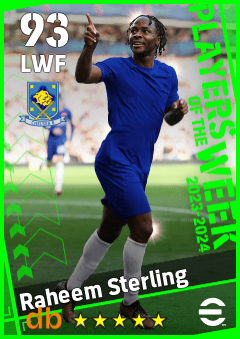 Raheem Sterling — LWF, OVR 93, MAX 93