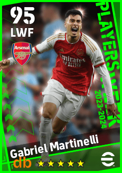 Gabriel Martinelli — LWF, OVR 95, MAX 95