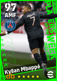 Kylian Mbappé — AMF, OVR 97, MAX 97