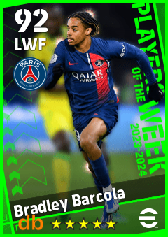 Bradley Barcola — LWF, OVR 92, MAX 92