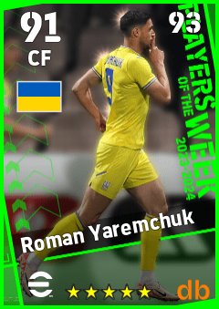 Roman Yaremchuk — CF, OVR 91, MAX 93