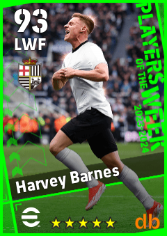 Harvey Barnes — LWF, OVR 93, MAX 93