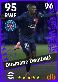 Ousmane Dembélé — RWF, OVR 95, MAX 96