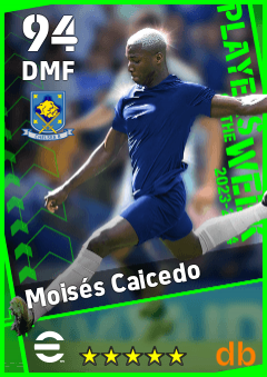 Moisés Caicedo — DMF, OVR 94, MAX 94