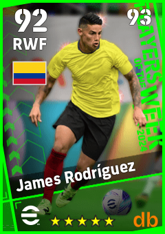 James Rodríguez — RWF, OVR 92, MAX 93