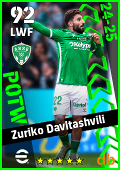 Zuriko Davitashvili — LWF, OVR 92, MAX 92